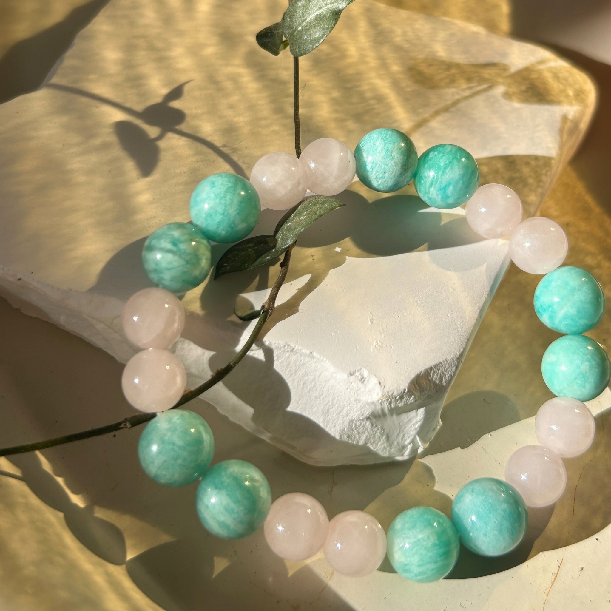 Amazonite Bracelet & Rose Quartz Bracelet - Love Harmony Embrace Secondary image