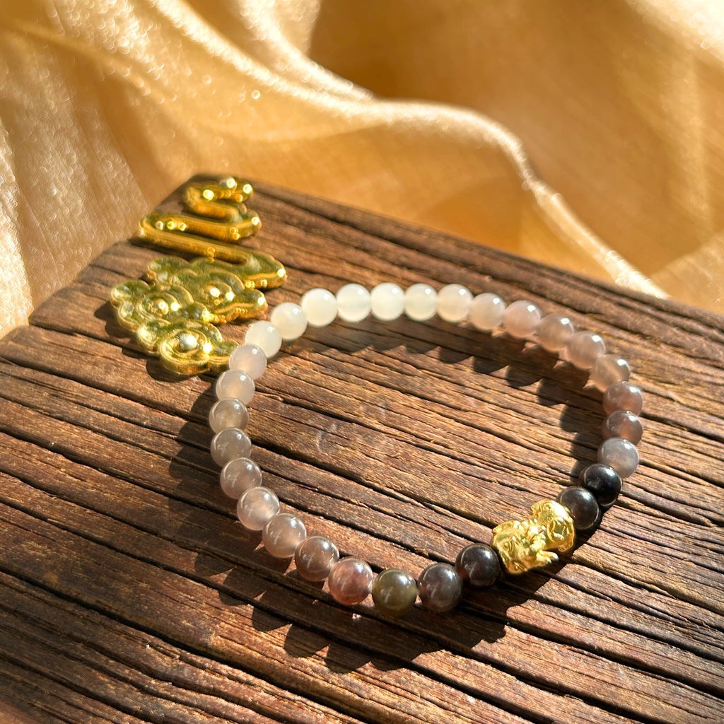 Feng Shui Hetian Jade Bracelet with Pixiu Bracelet – Smoky Purple Gradient Nephrite Jade Bracelet for Protective Prosperity