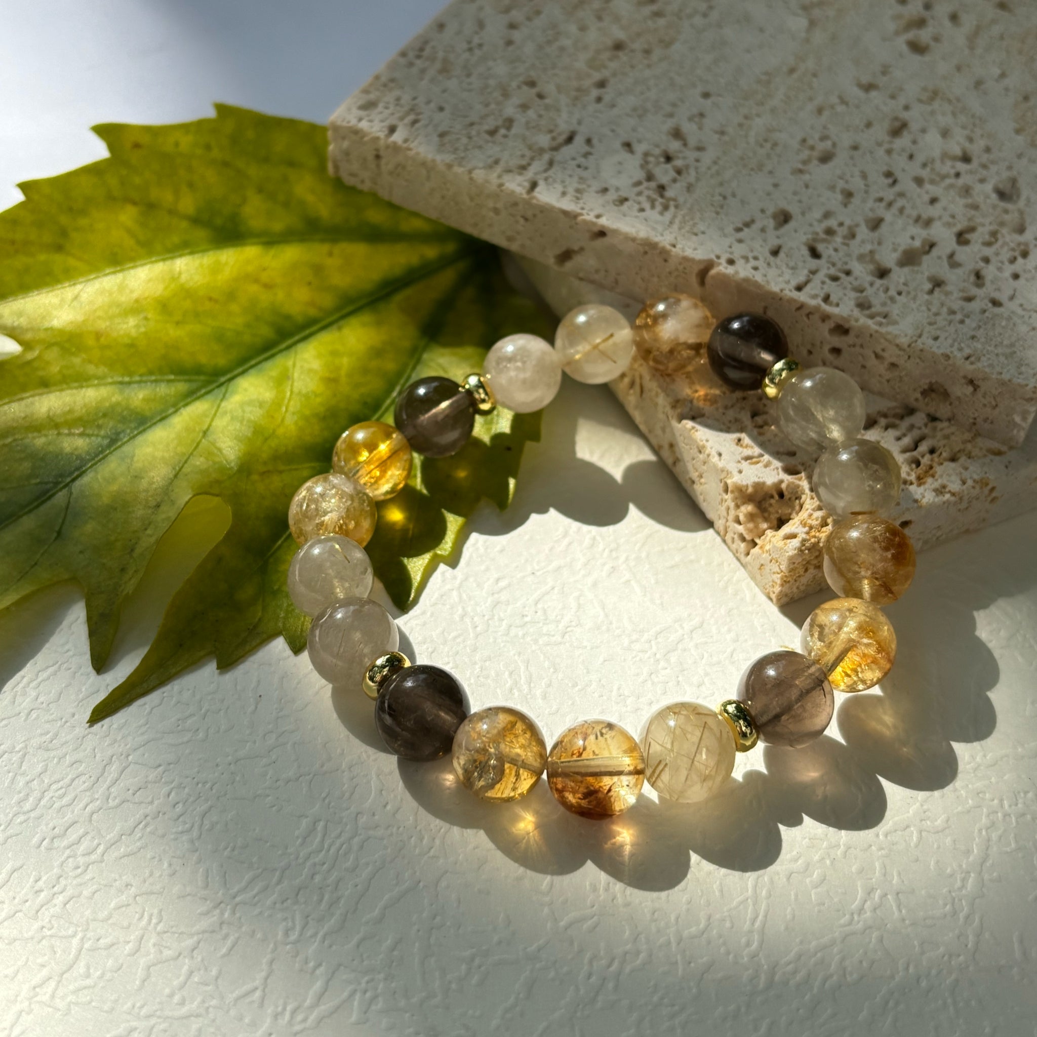 Feng Shui Citrine & Gold Rutile Quartz Bracelet - Smoky Quartz for Wealth Secondary image
