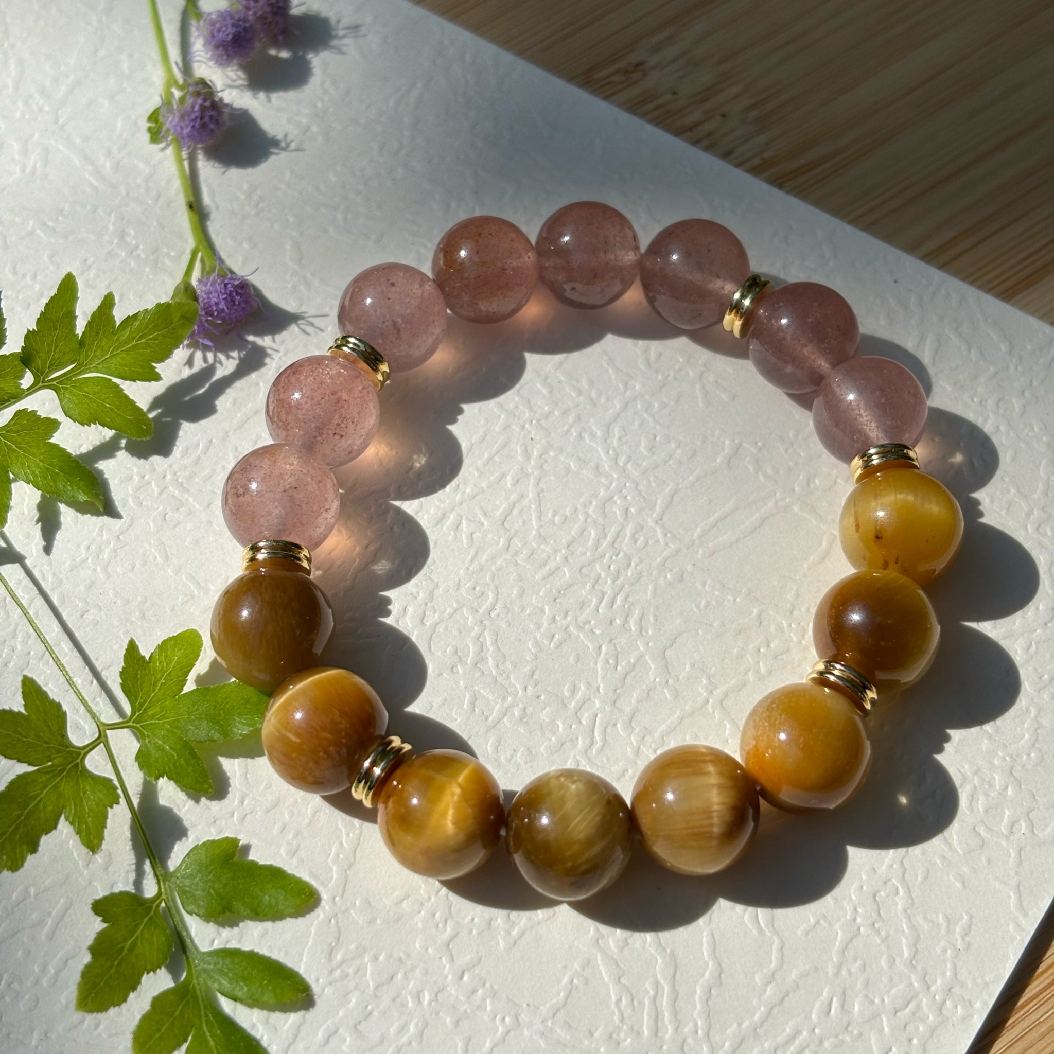 Tiger Eye Bracelet and Strawberry Quartz Bracelet – Guardian’s Gaze Feng Shui Charm for Courageous Love and Prosperity Secondary image