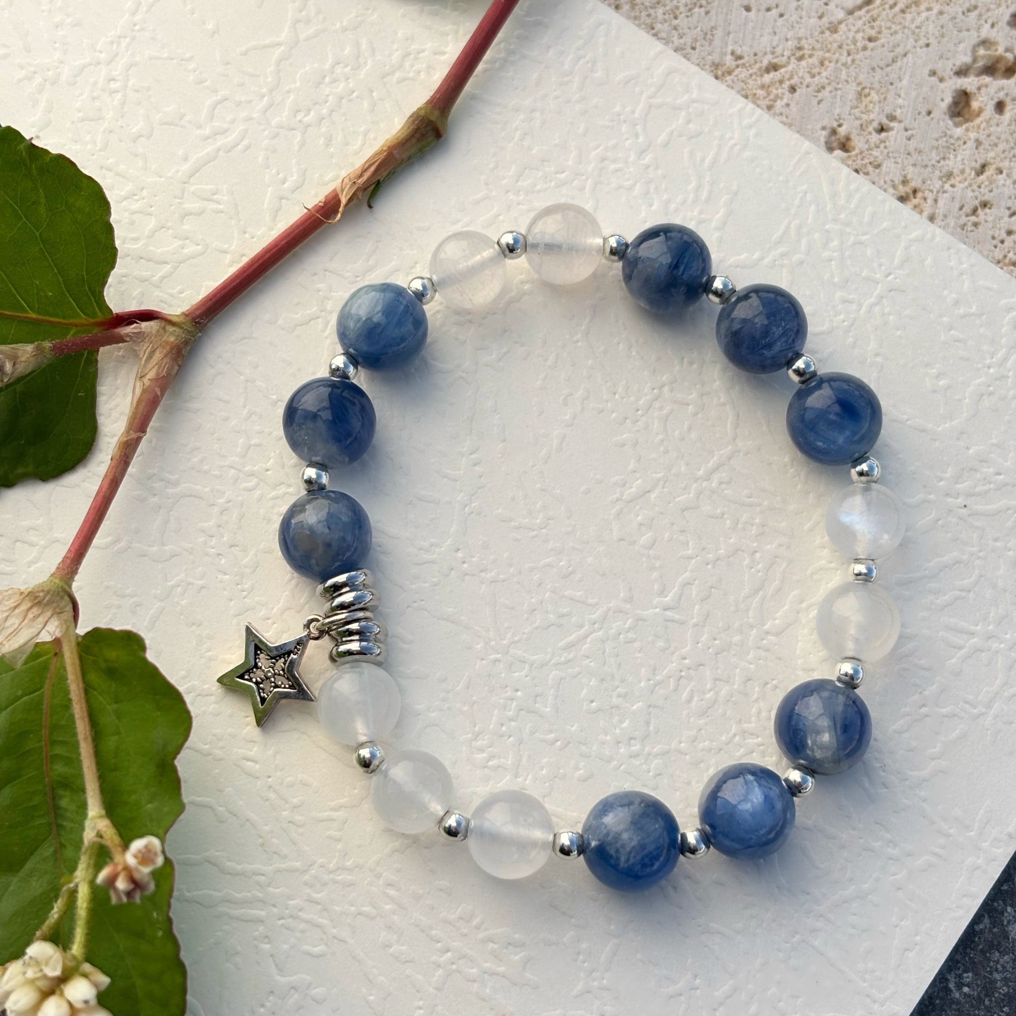 Rainbow Moonstone Bracelet & Blue Kyanite Bracelet - Star Clarity Harmony Secondary image