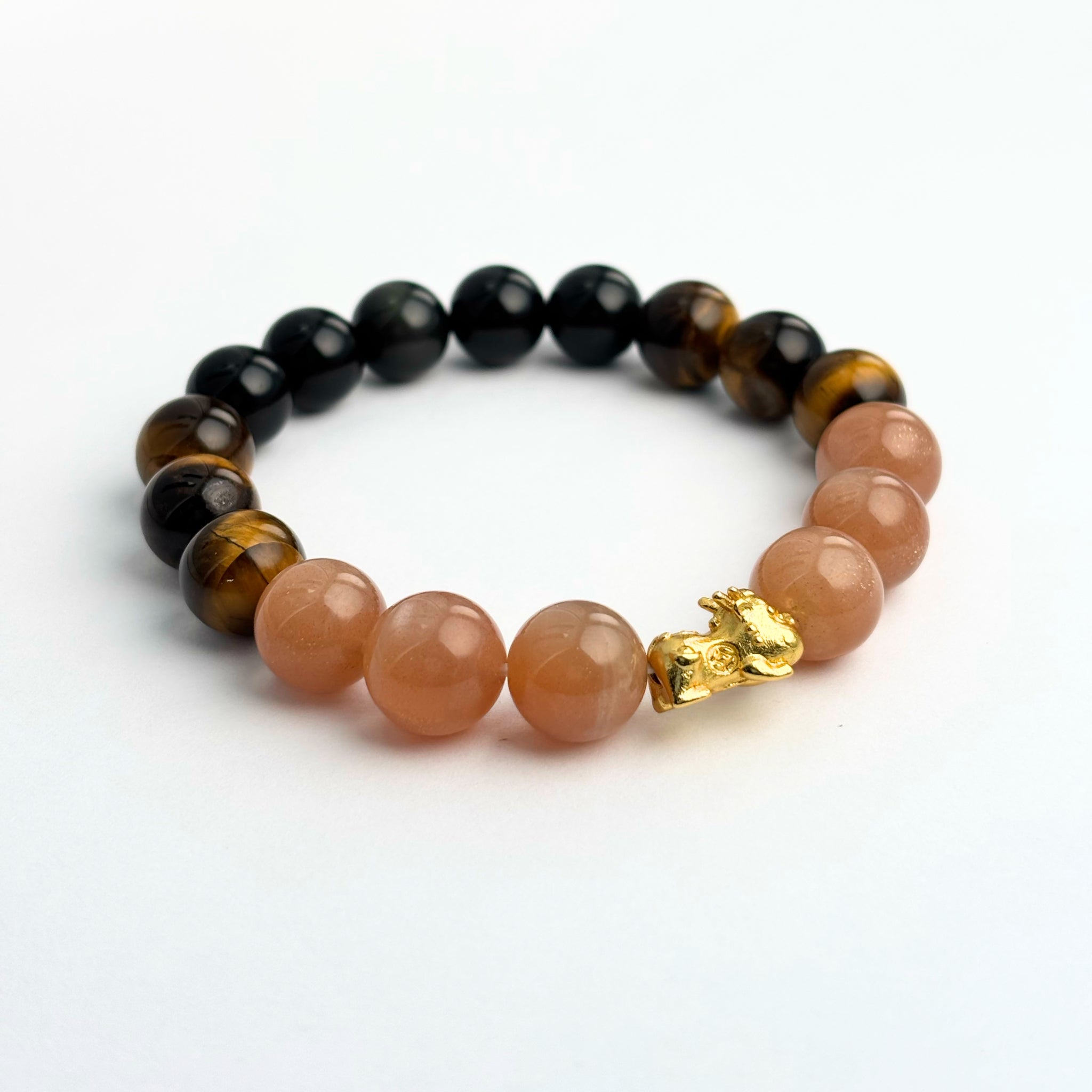 Pixiu Sunstone Tiger's Eye feng shui bracelet set for wealth and protection – IrisFengShui Main image