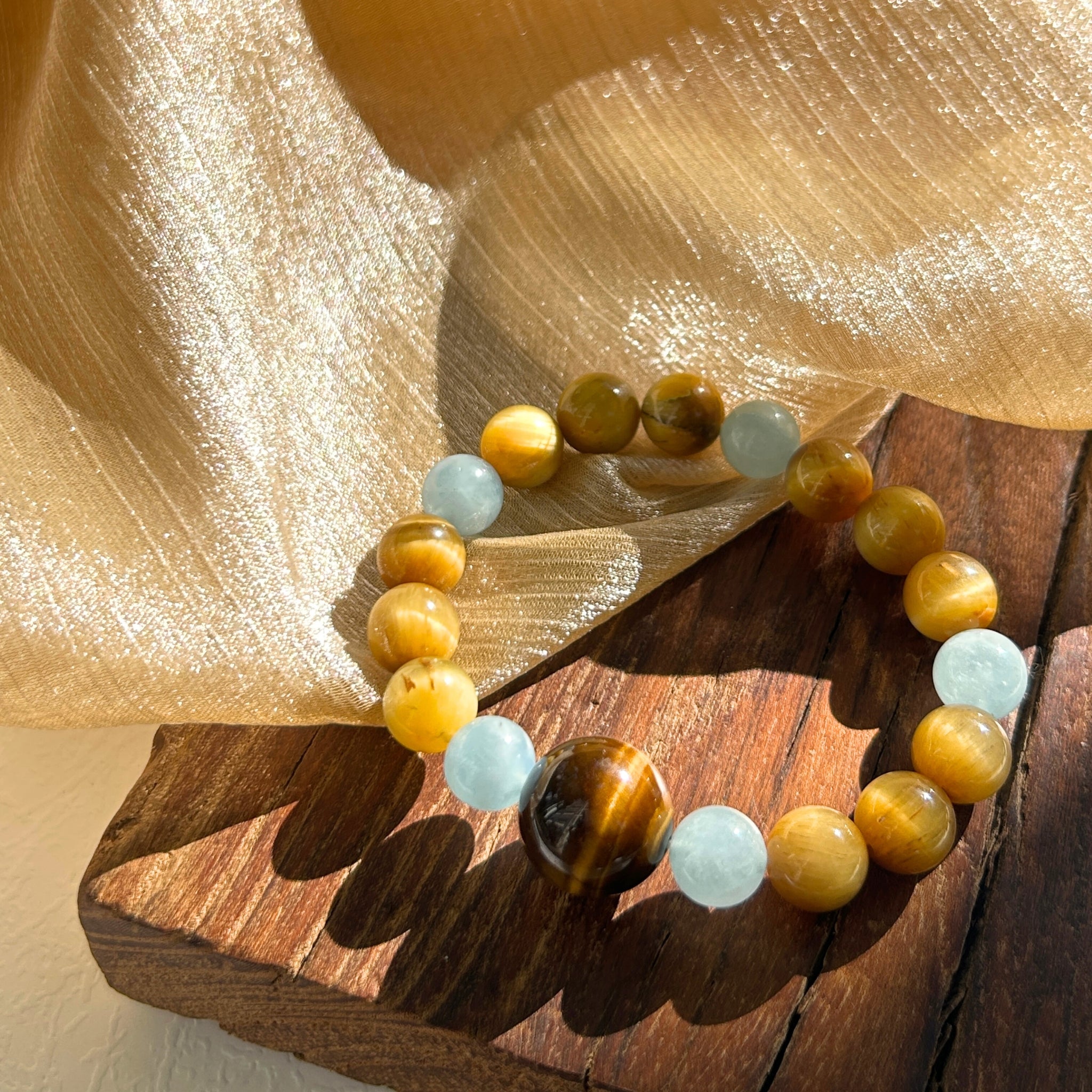 Tiger Eye Bracelet & Aquamarine Bracelet – Feng Shui Golden Tiger’s Eye for Prosperity and Emotional Balance Secondary image