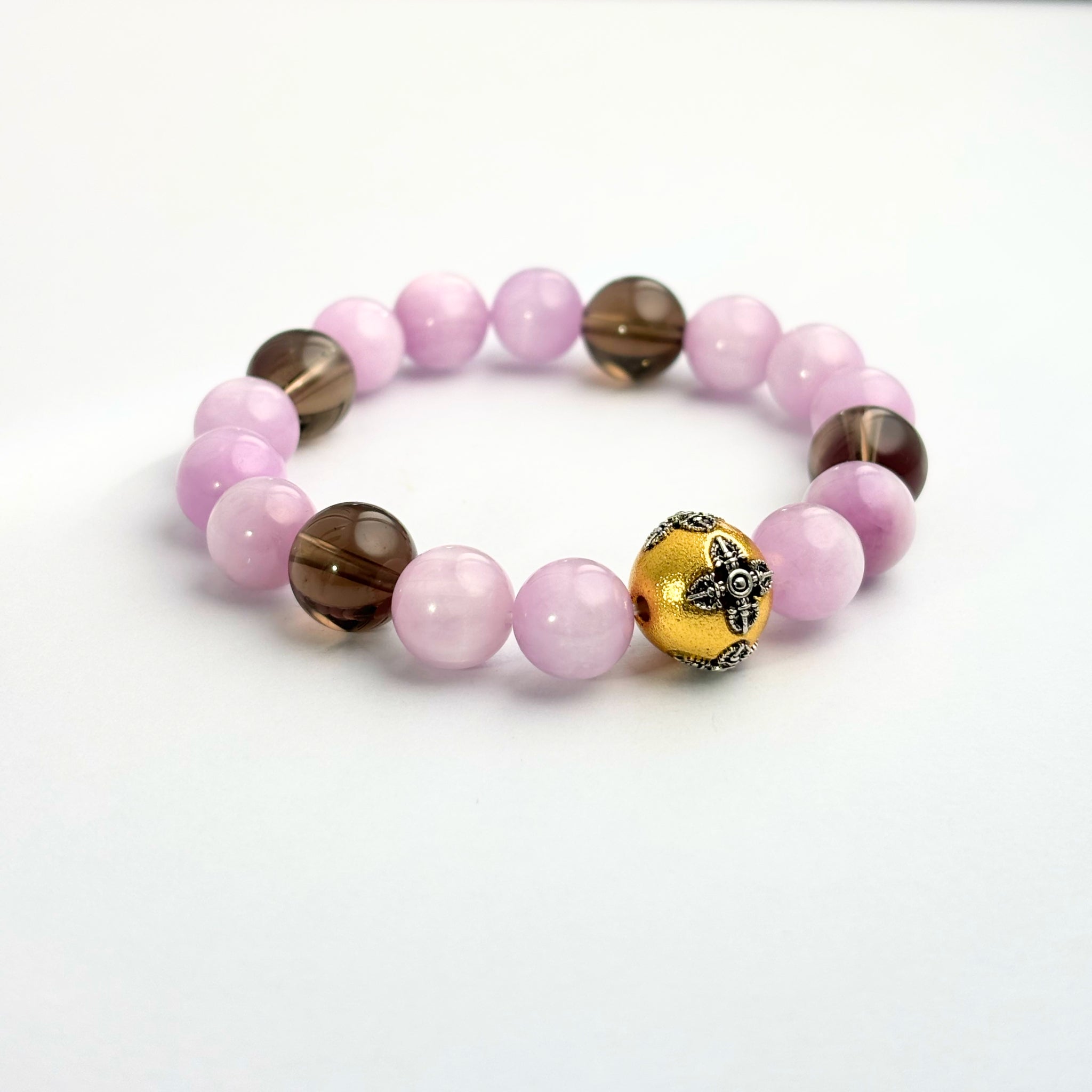 Kunzite and Smoky Quartz Vajra Crystal feng shui bracelet for love and harmony – IrisFengShui Main image