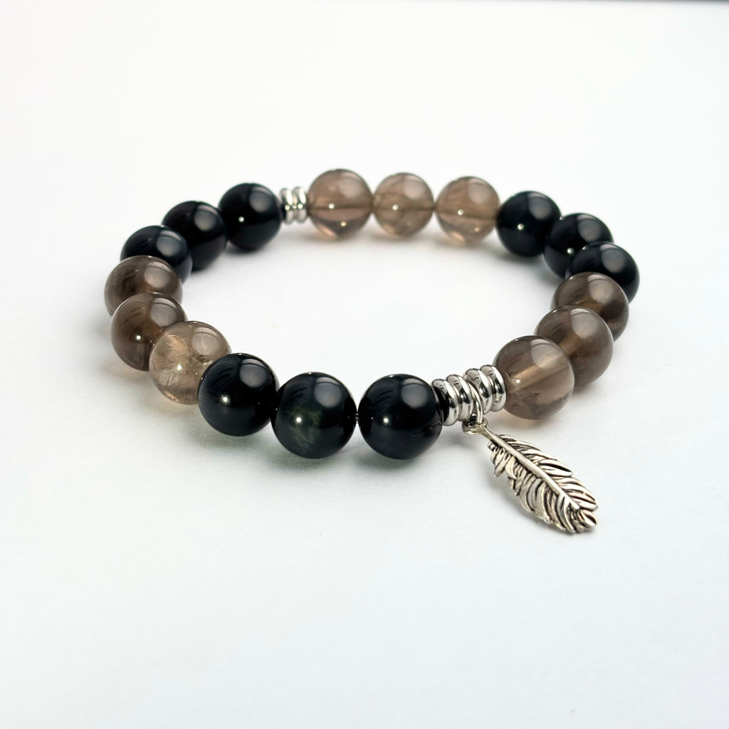 Hawk's Eye Bracelet & Smoky Quartz Bracelet – Silver Feather Clarity Guardian