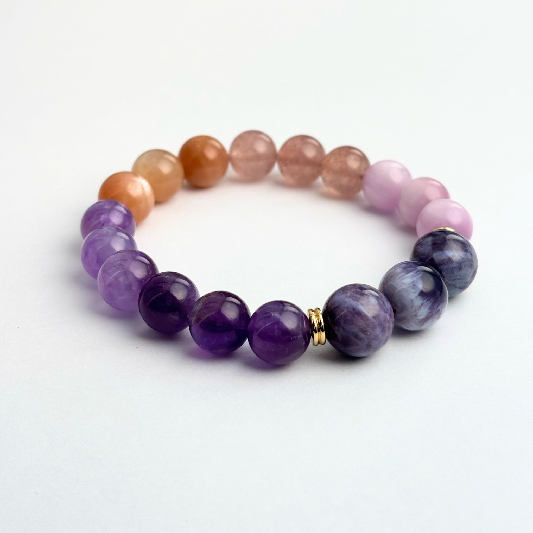 Sunstone Amethyst Strawberry Quartz Chevron Amethyst feng shui bracelet set – IrisFengShui Main image