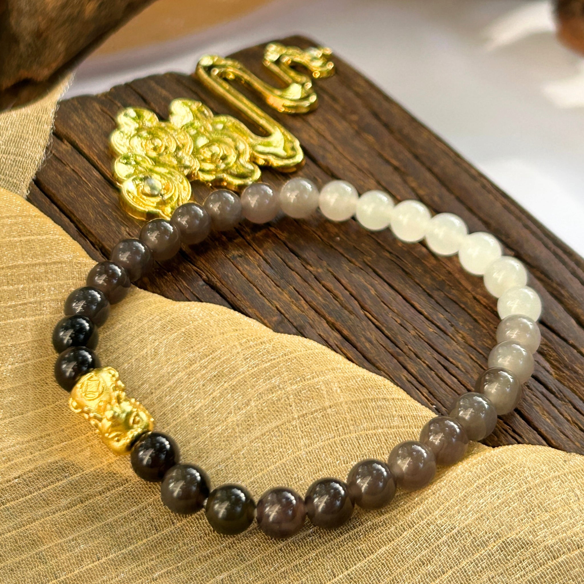 Feng Shui Hetian Jade Bracelet with Pixiu Bracelet – Smoky Purple Gradient Nephrite Jade Bracelet for Protective Prosperity