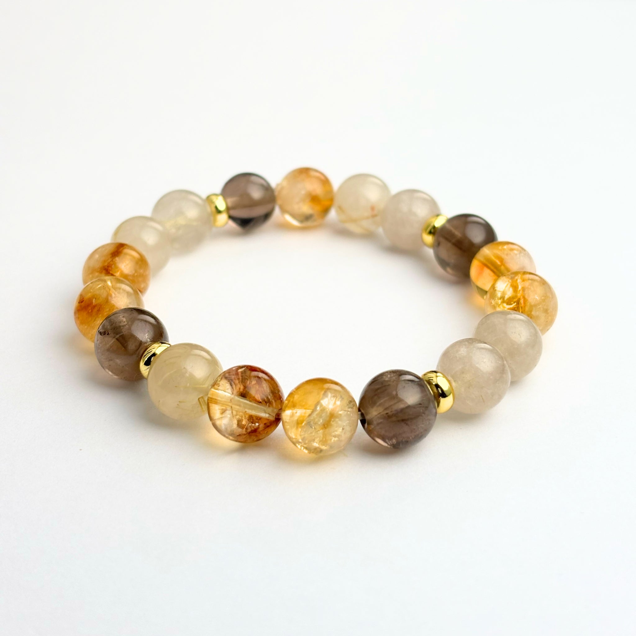 Feng Shui Citrine & Gold Rutile Quartz Bracelet - Smoky Quartz for Wealth Main image