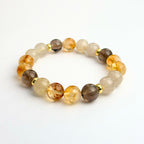 Feng Shui Citrine & Gold Rutile Quartz Bracelet - Smoky Quartz for Wealth