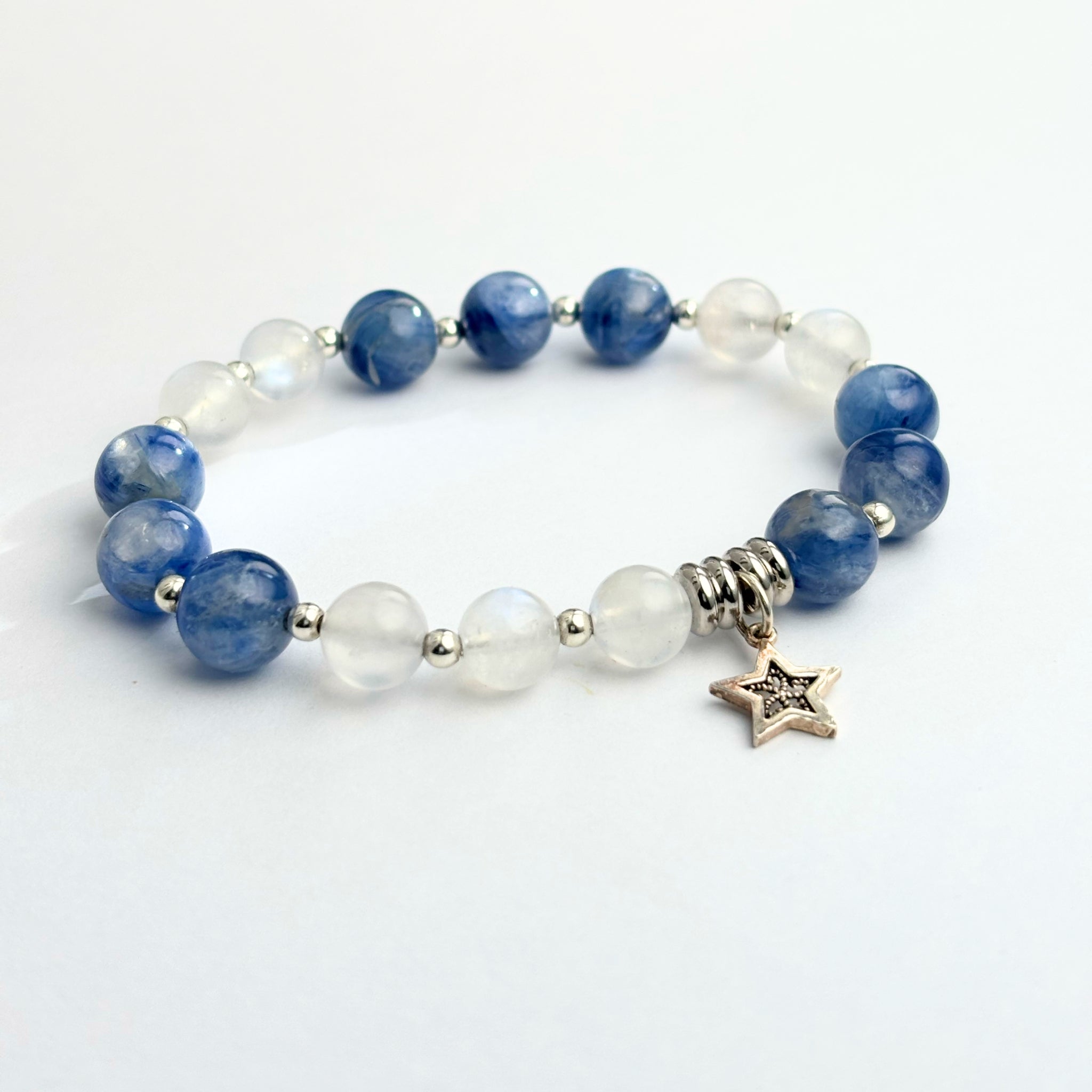 Rainbow Moonstone Bracelet & Blue Kyanite Bracelet - Star Clarity Harmony Main image