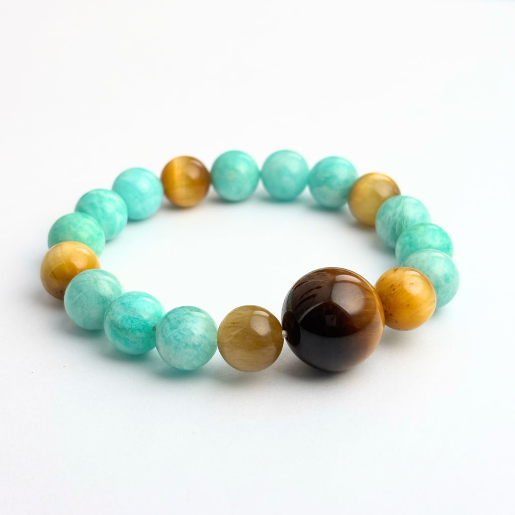 Amazonite Bracelet with Tiger Eye Bracelet – Empower Your Inner Warrior Feng Shui for Courage, Prosperity & Protection