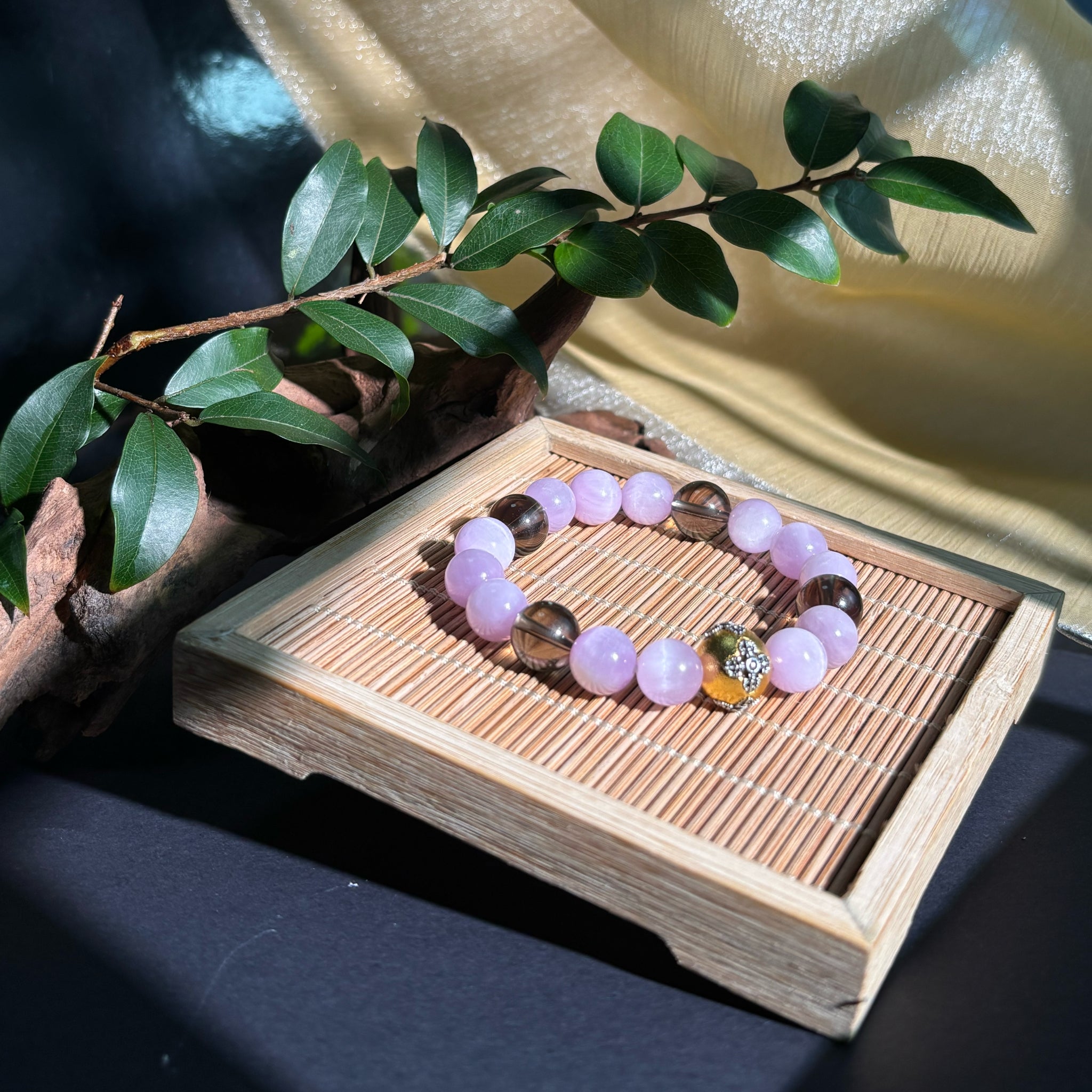 Kunzite Bracelet & Smoky Quartz Bracelet - Vajra Crystal for Love & Harmony Secondary image