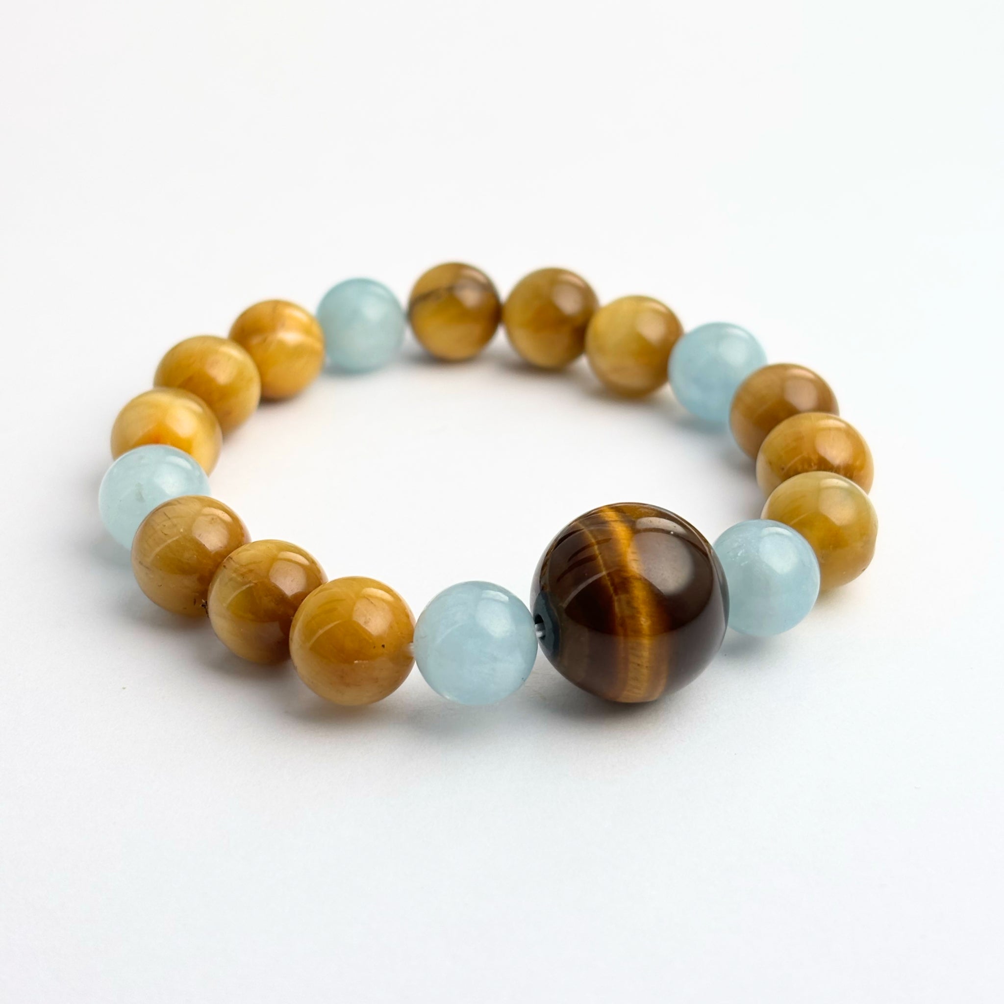 Tiger Eye and Aquamarine feng shui bracelet for prosperity and emotional balance – IrisFengShui Main image