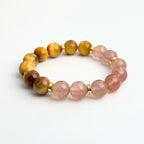 Tiger Eye Bracelet and Strawberry Quartz Bracelet – Guardian’s Gaze Feng Shui Charm for Courageous Love and Prosperity