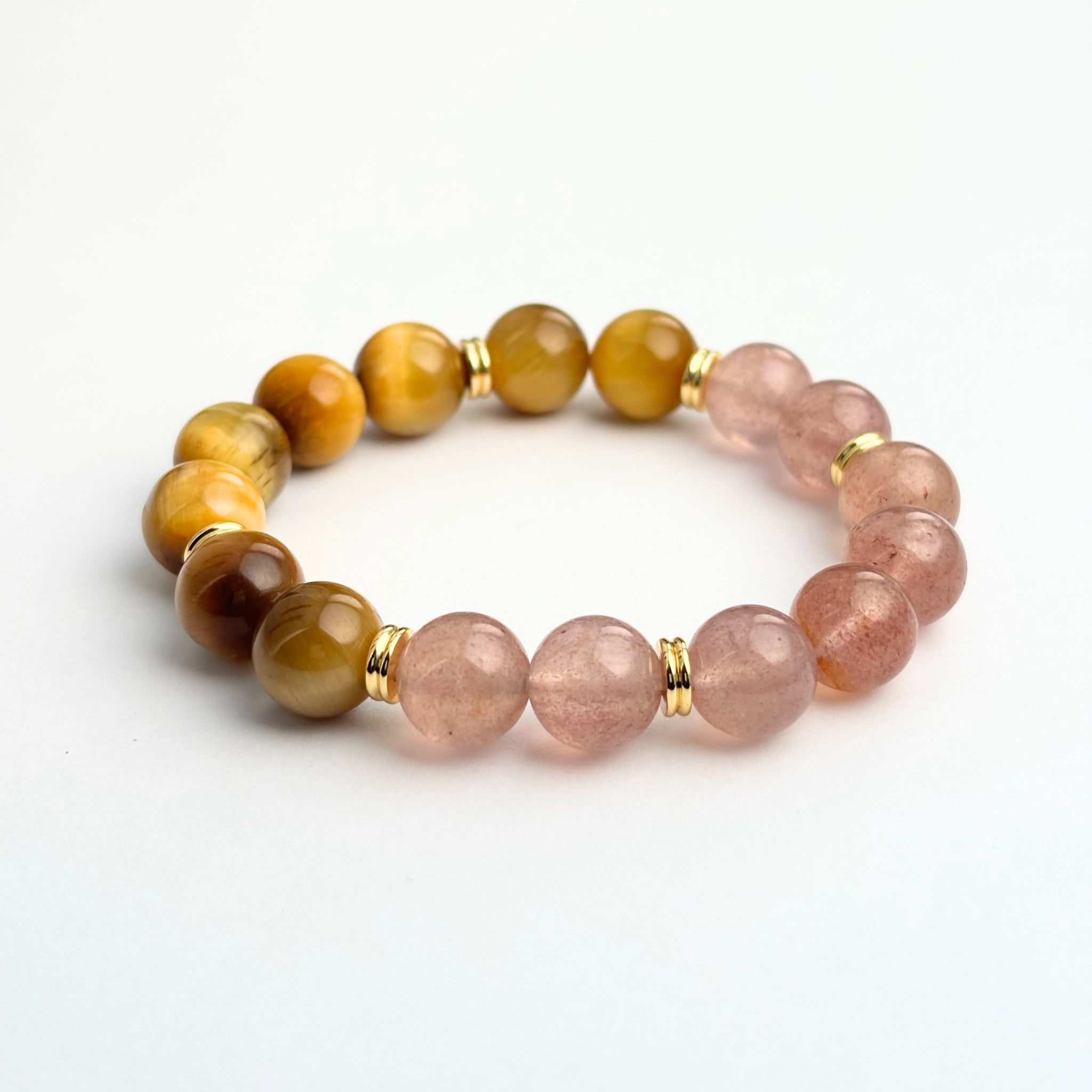 Tiger Eye Bracelet and Strawberry Quartz Bracelet – Guardian’s Gaze Feng Shui Charm for Courageous Love and Prosperity