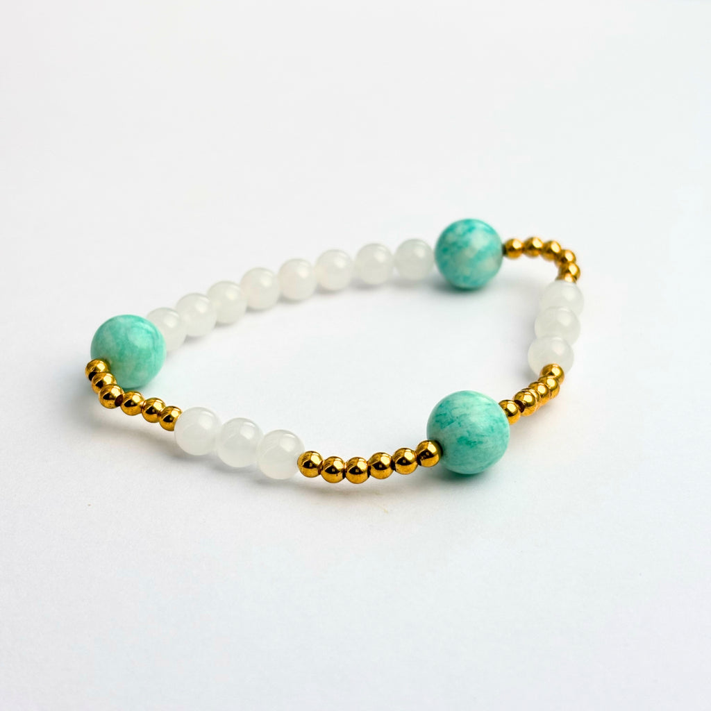 Feng Shui Amazonite and Hetian White Jade Bracelet for Harmony and Emotional Balance