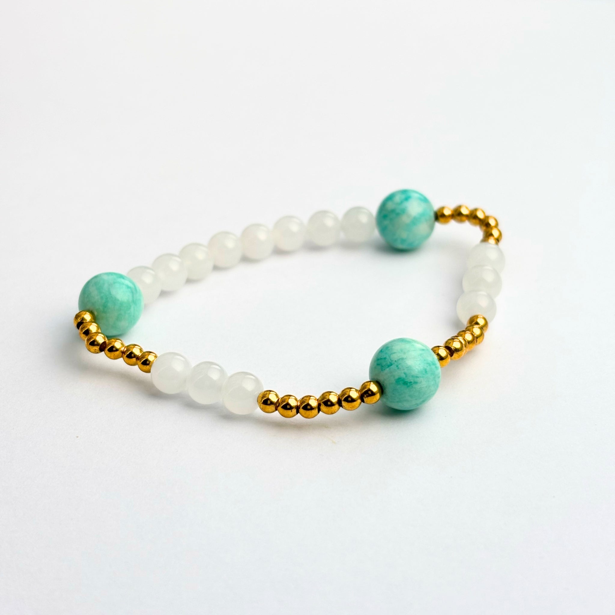 Amazonite and Hetian White Jade feng shui bracelet for harmony and emotional balance – IrisFengShui Main image