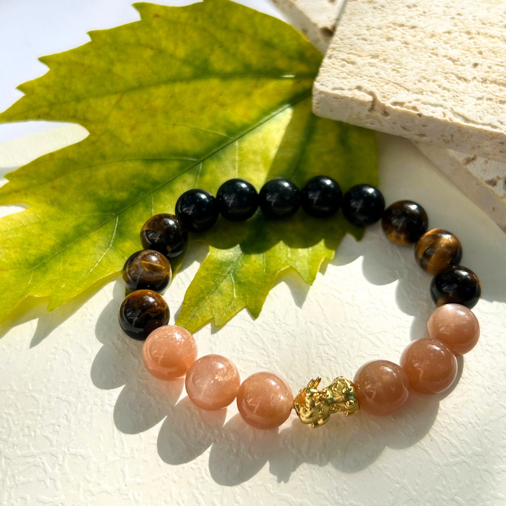 Luxury Pixiu Bracelet Set – Sunstone Bracelet & Tiger's Eye Bracelet for Feng Shui Wealth and Protection