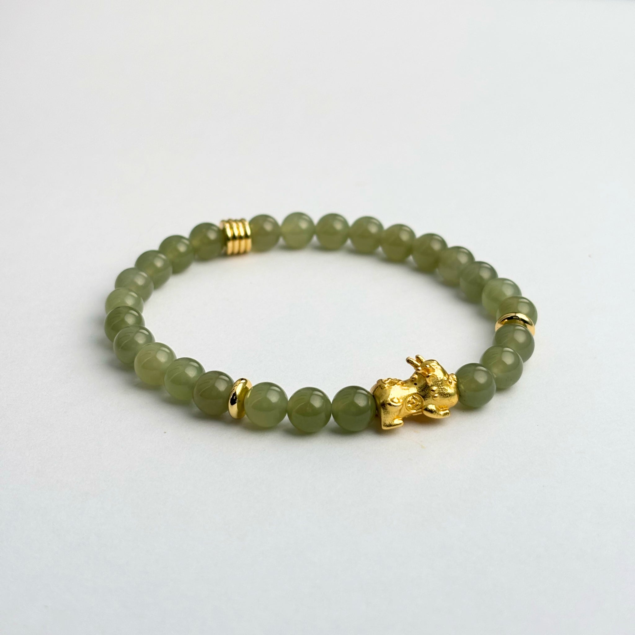 Hetian Green Jade and Pixiu feng shui bracelet for serenity and fortune – IrisFengShui Main image