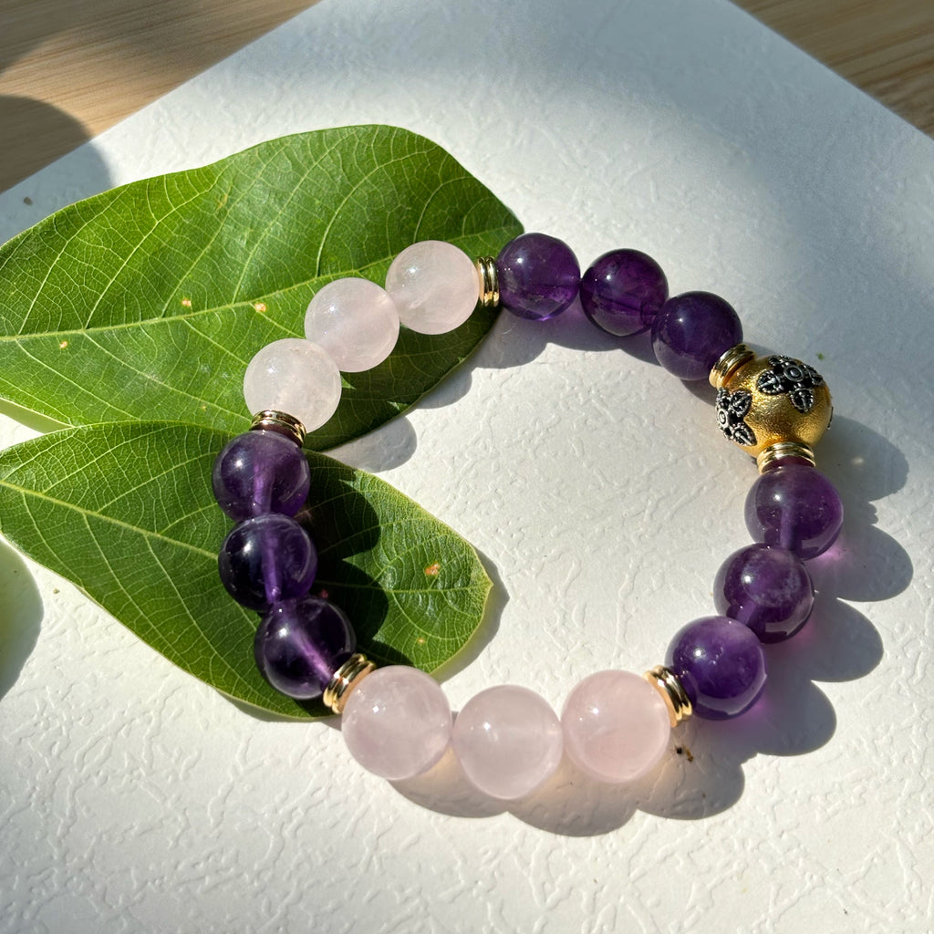 Amethyst Bracelet, Rose Quartz Bracelet & Vajra Crystal Bracelet – Whisper of Eternal Love Feng Shui Heartfelt Wisdom