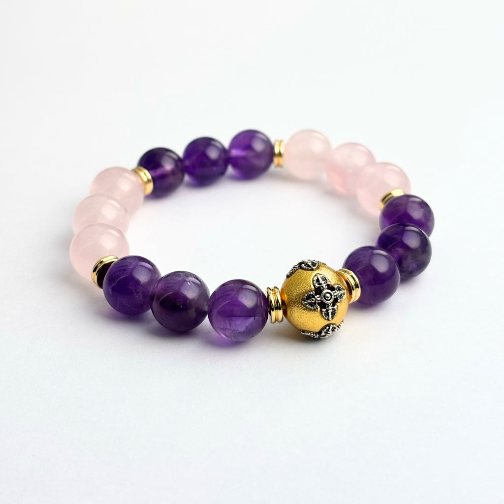Amethyst Bracelet, Rose Quartz Bracelet & Vajra Crystal Bracelet – Whisper of Eternal Love Feng Shui Heartfelt Wisdom