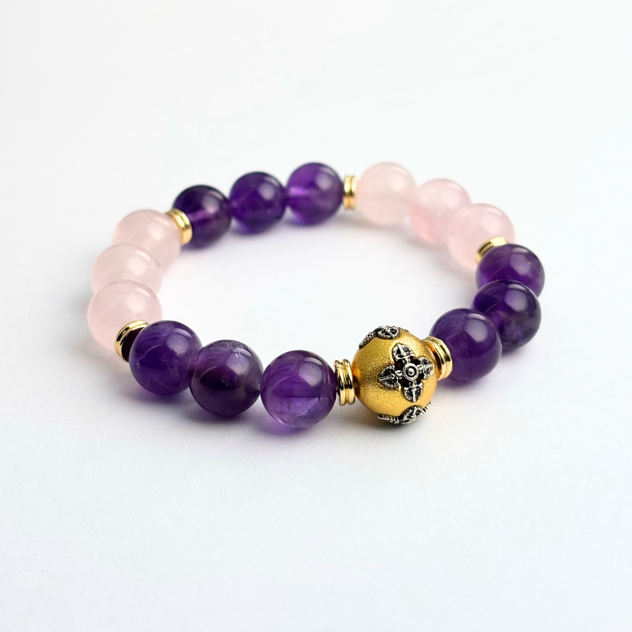 Amethyst Bracelet, Rose Quartz Bracelet & Vajra Crystal Bracelet – Whisper of Eternal Love Feng Shui Heartfelt Wisdom