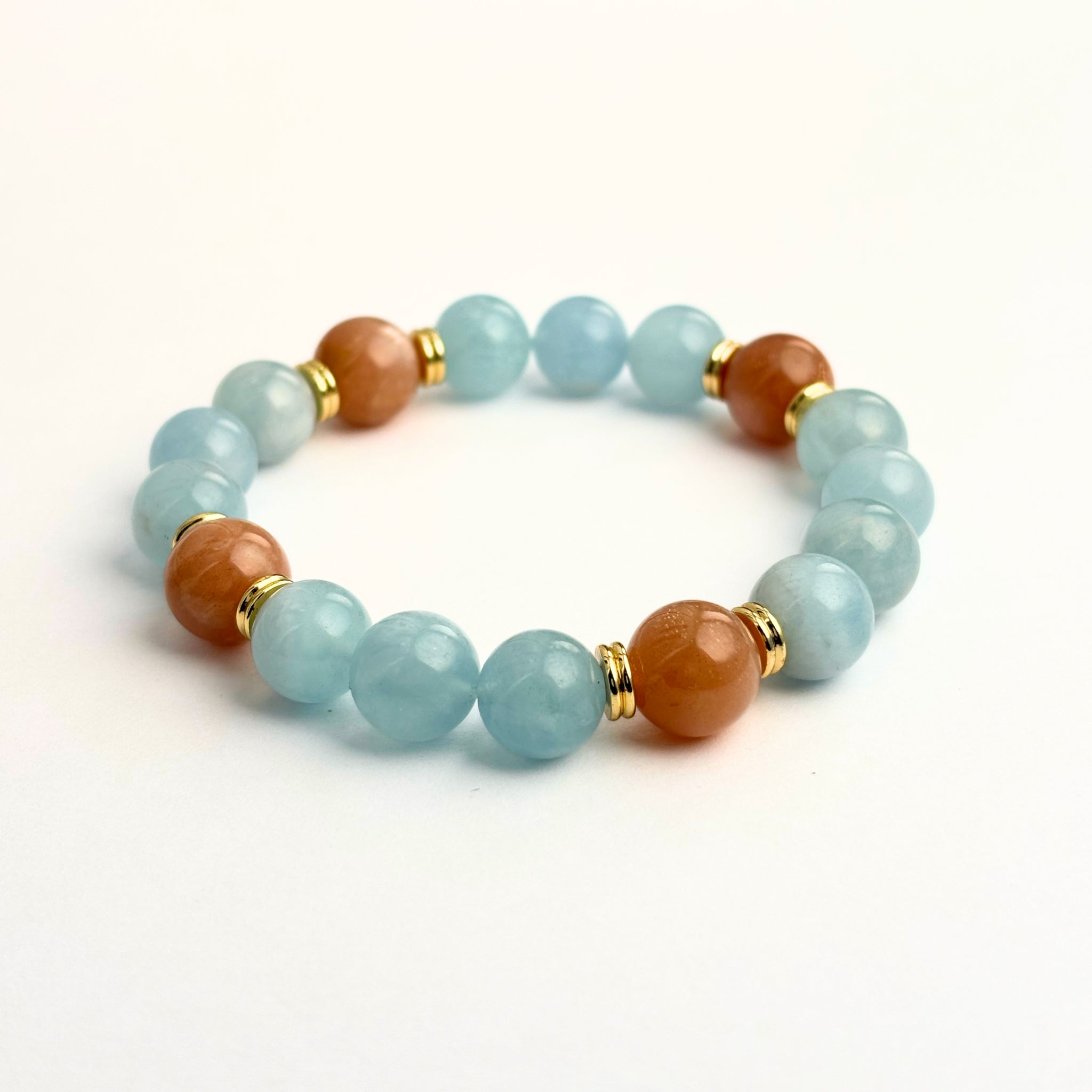 Aquamarine Bracelet with Golden Sunstone Bracelet – Mermaid’s Treasure Feng Shui Charm for Courage and Protection