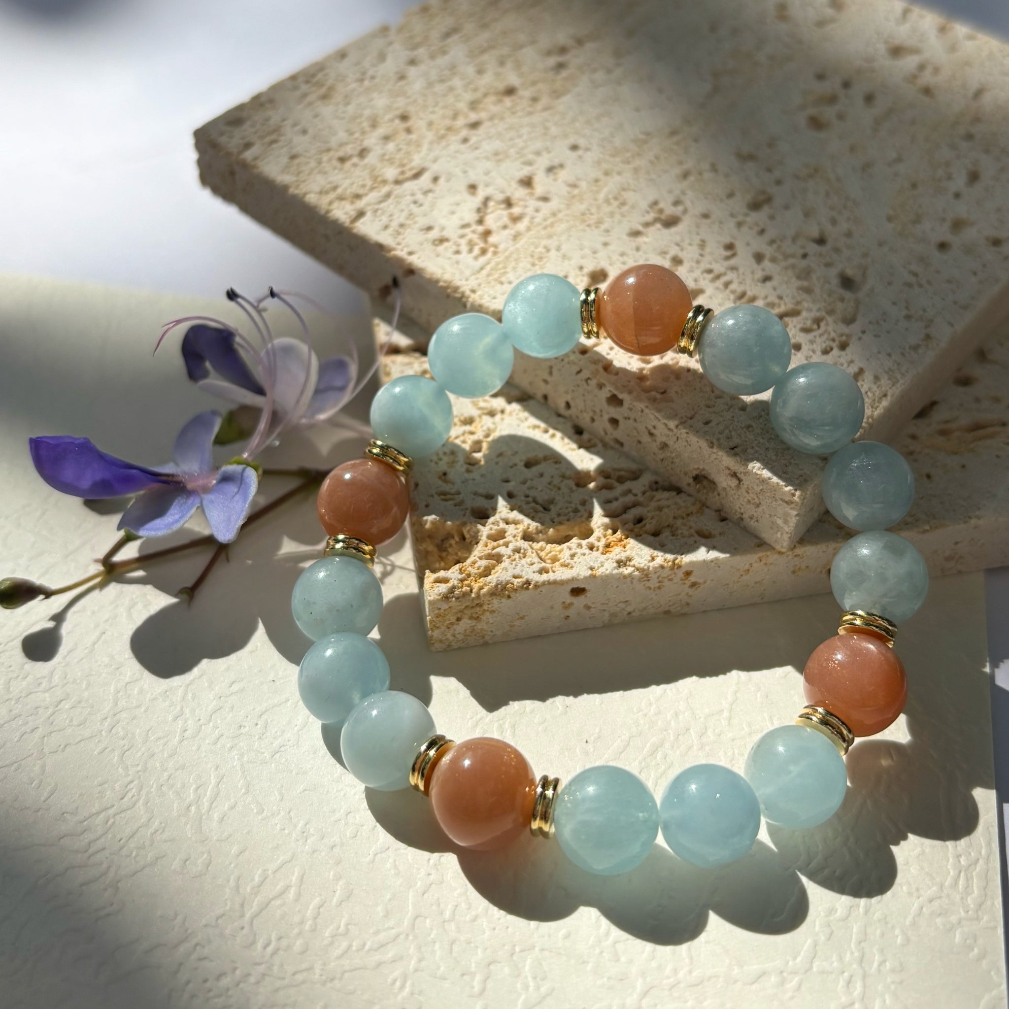 Aquamarine Bracelet with Golden Sunstone Bracelet – Mermaid’s Treasure Feng Shui Charm for Courage and Protection Secondary image