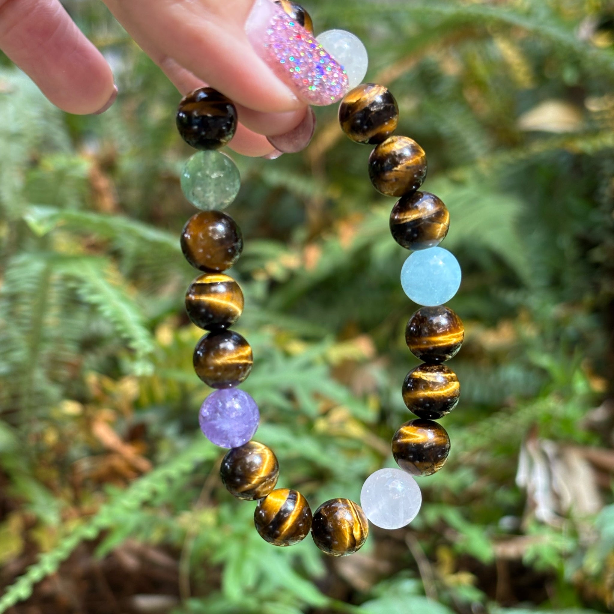 Guardian of Inner Strength Tiger’s Eye Bracelet Set: Aquamarine, Amethyst, Rose Quartz, Green Strawberry Quartz & Gold Rutile Quartz Secondary image