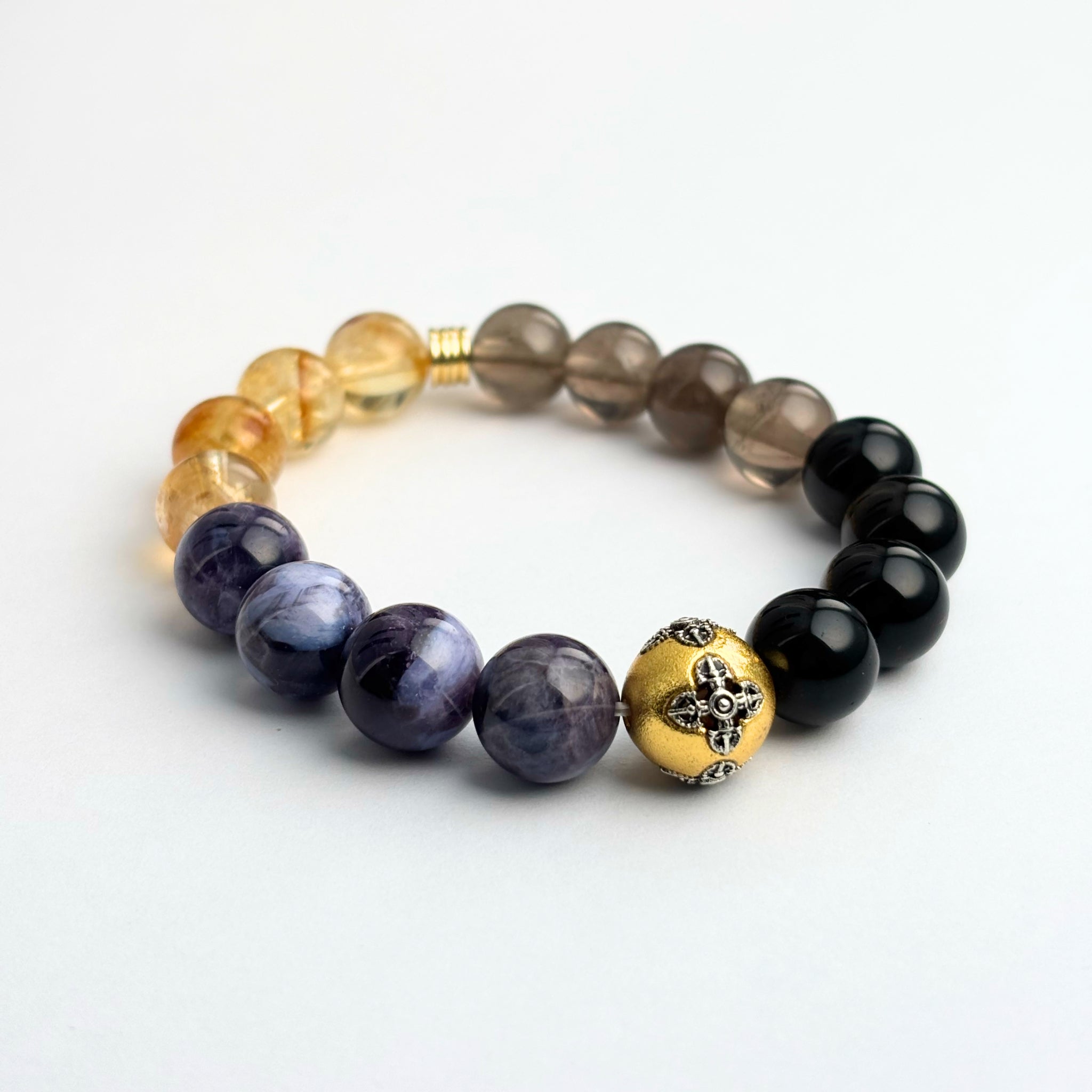 Chevron Amethyst Citrine Golden Obsidian Vajra Crystal feng shui bracelet – IrisFengShui Main image