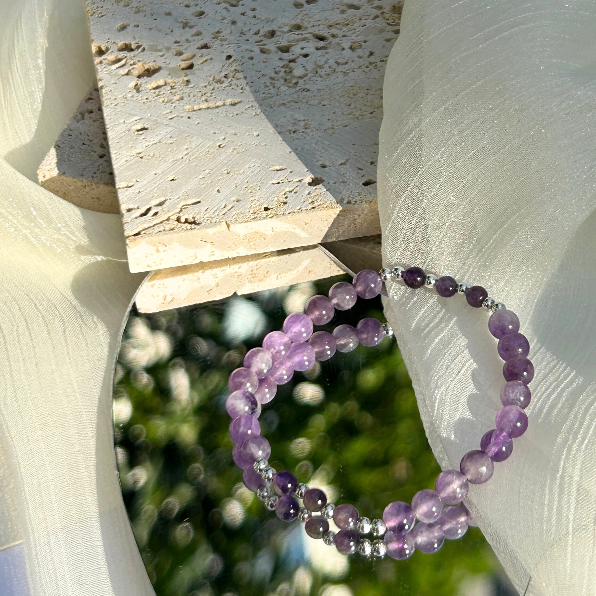 Amethyst Bracelet & Silver Bead Bracelet – Guardian of Tranquil Wisdom Feng Shui Harmony & Insight Secondary image