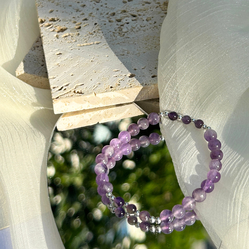 Amethyst Bracelet & Silver Bead Bracelet – Guardian of Tranquil Wisdom Feng Shui Harmony & Insight