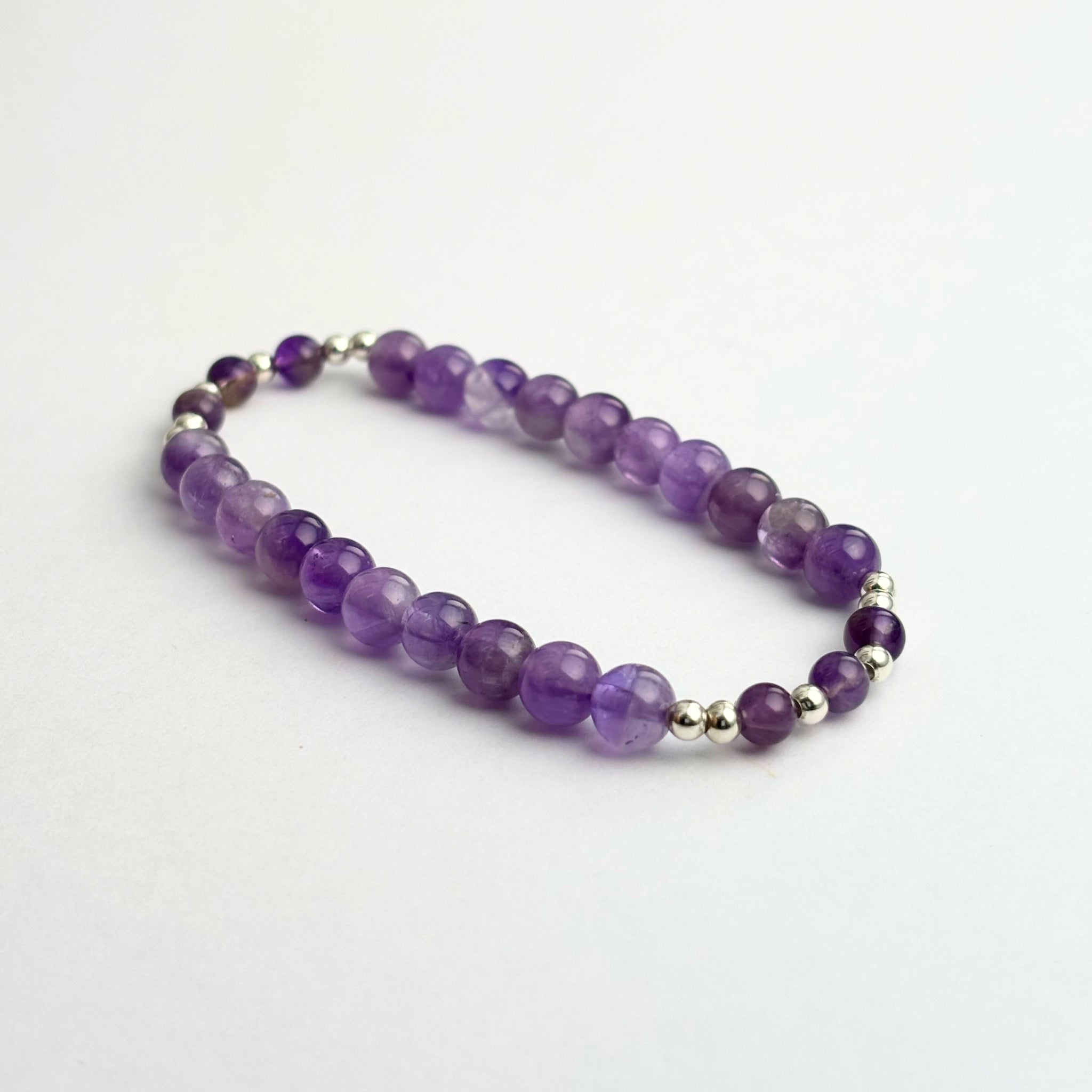 Amethyst Bracelet & Silver Bead Bracelet – Guardian of Tranquil Wisdom Feng Shui Harmony & Insight