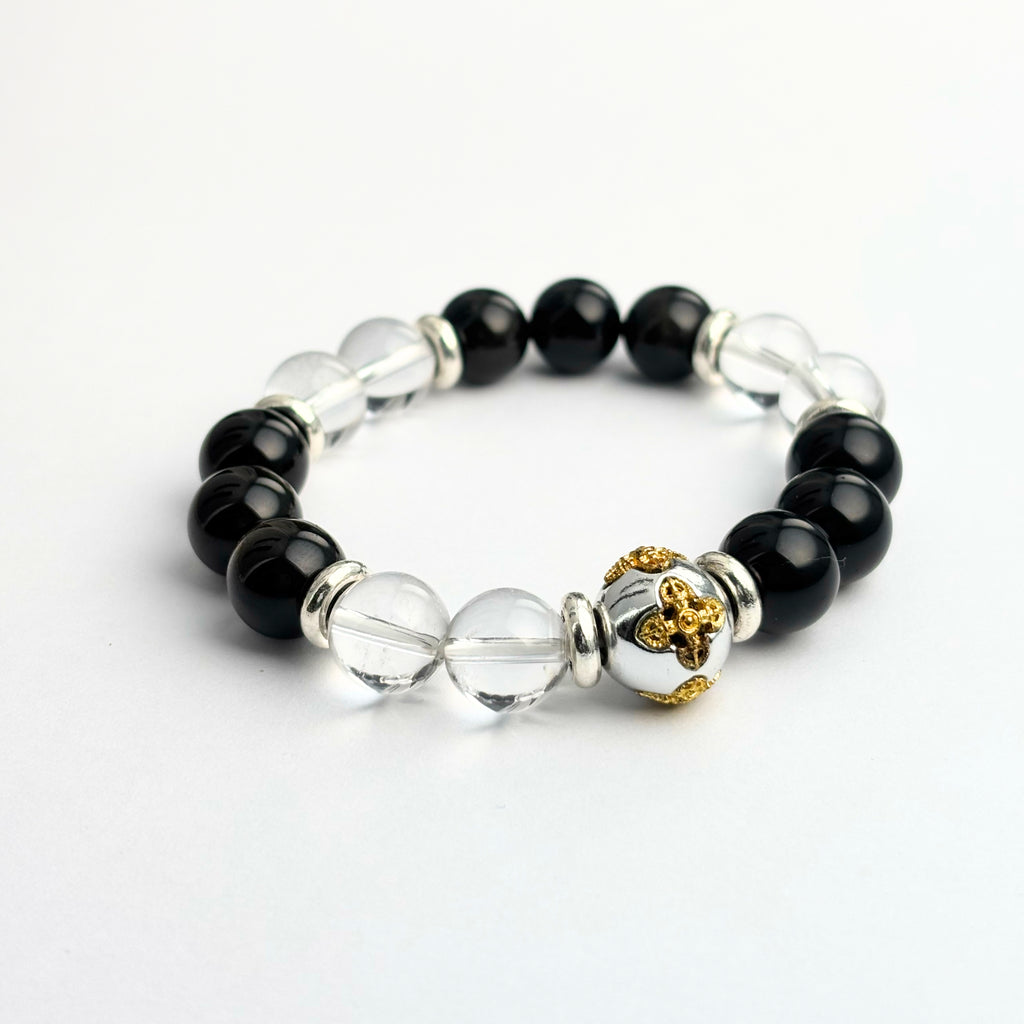 Clear Quartz Bracelet, Black Obsidian Bracelet, Rainbow Obsidian Bracelet, Golden Obsidian Bracelet, Vajra Crystal Bracelet – Mirror of Inner Strength