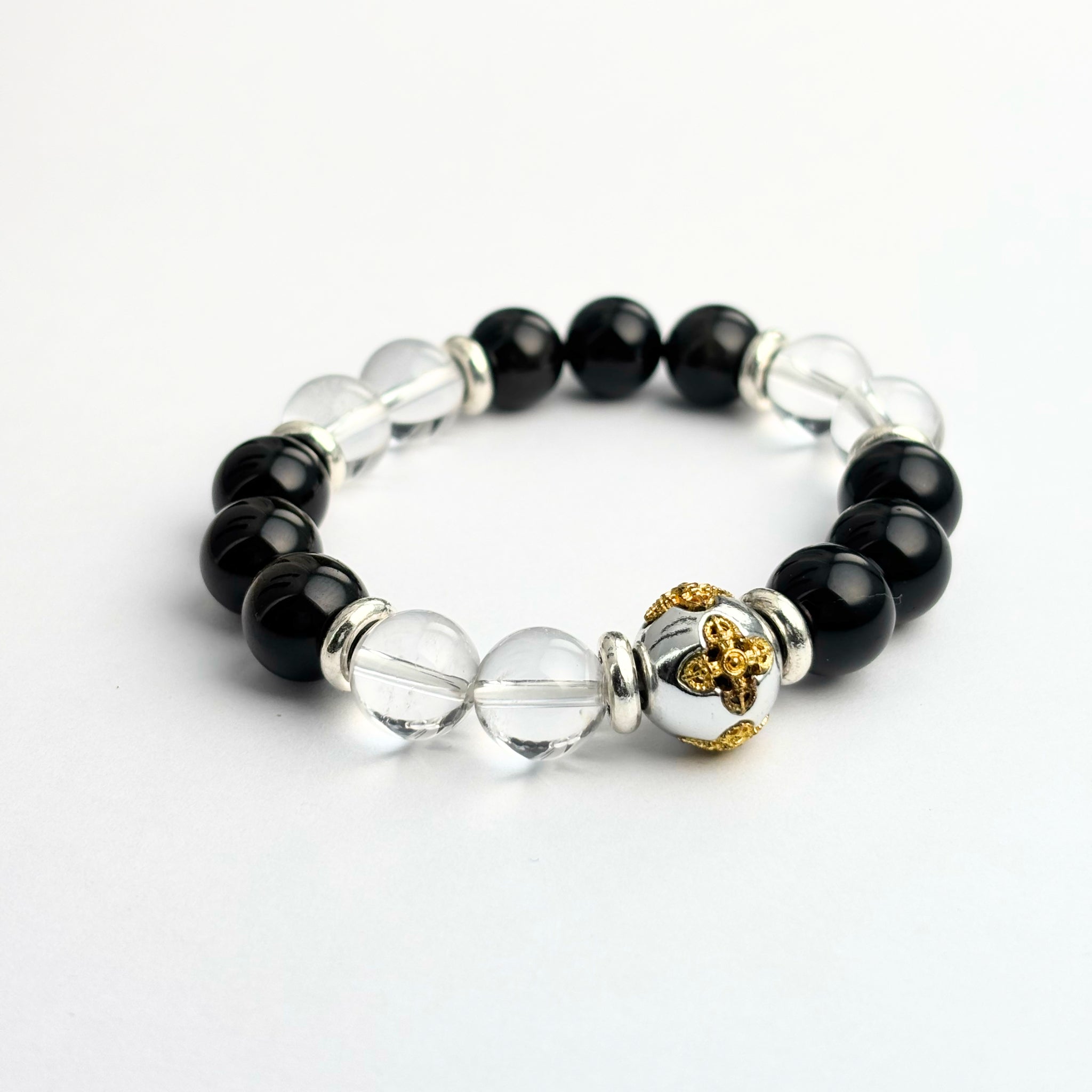 Clear Quartz Black Obsidian Rainbow Obsidian Vajra Crystal feng shui bracelet – IrisFengShui Main image