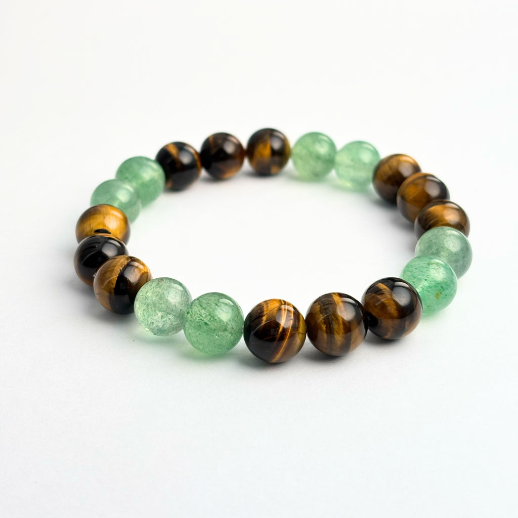Green Strawberry Quartz Bracelet with Tiger Eye Bracelet – Vitality Weaver Feng Shui Talisman for Growth, Vitality and Fortune