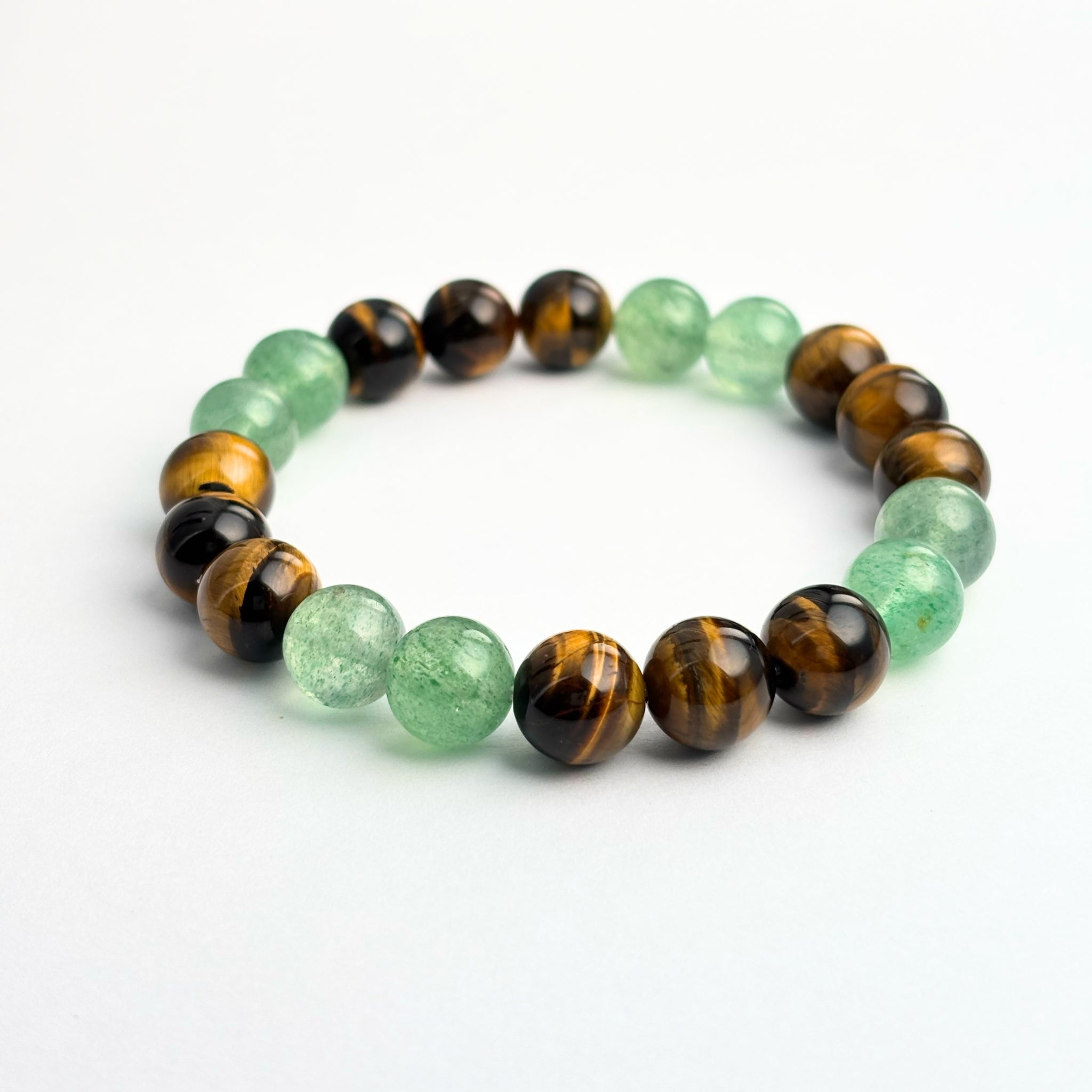 Green Strawberry Quartz and Tiger Eye feng shui bracelet for growth and vitality – IrisFengShui Main image