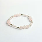 Rose Quartz Bracelet Layered with Silver Bead Bracelet – Whisper of Aphrodite Feng Shui Love & Reconciliation