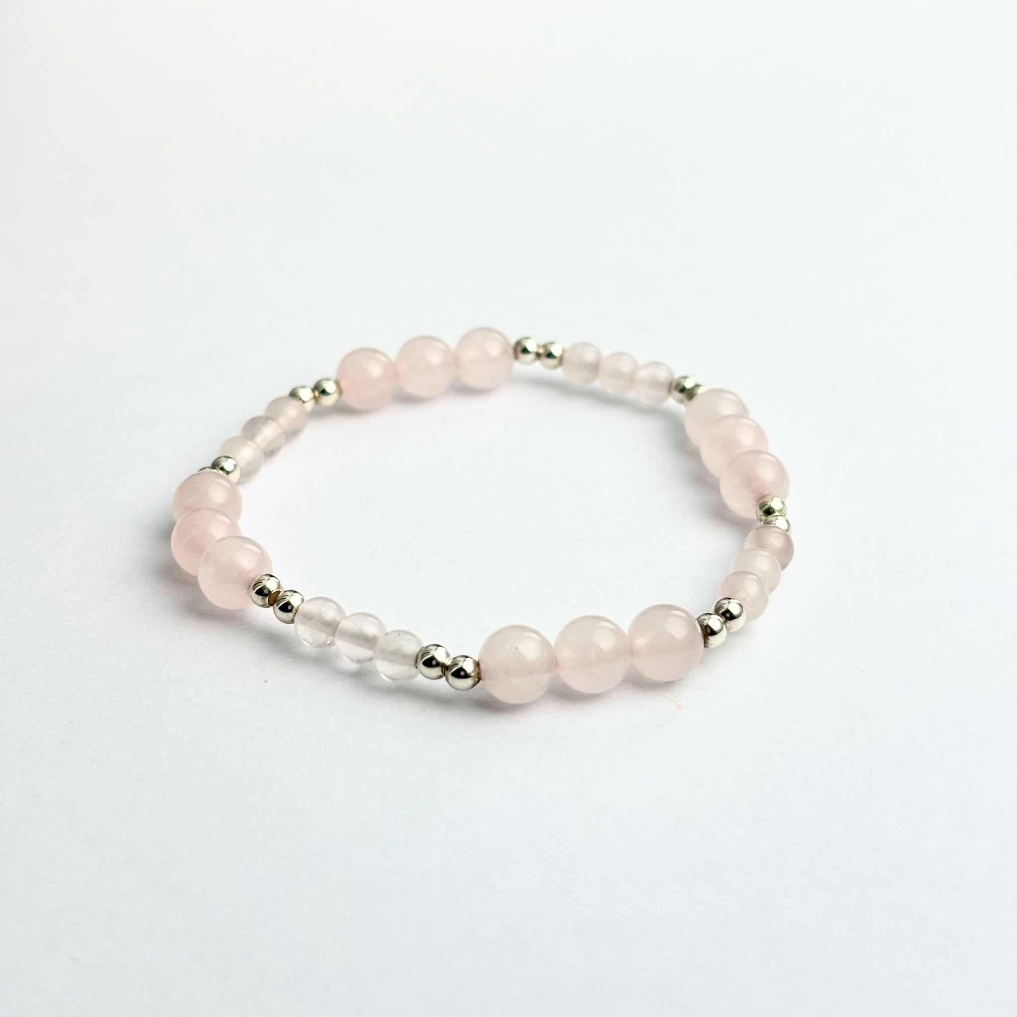 Rose Quartz Bracelet Layered with Silver Bead Bracelet – Whisper of Aphrodite Feng Shui Love & Reconciliation