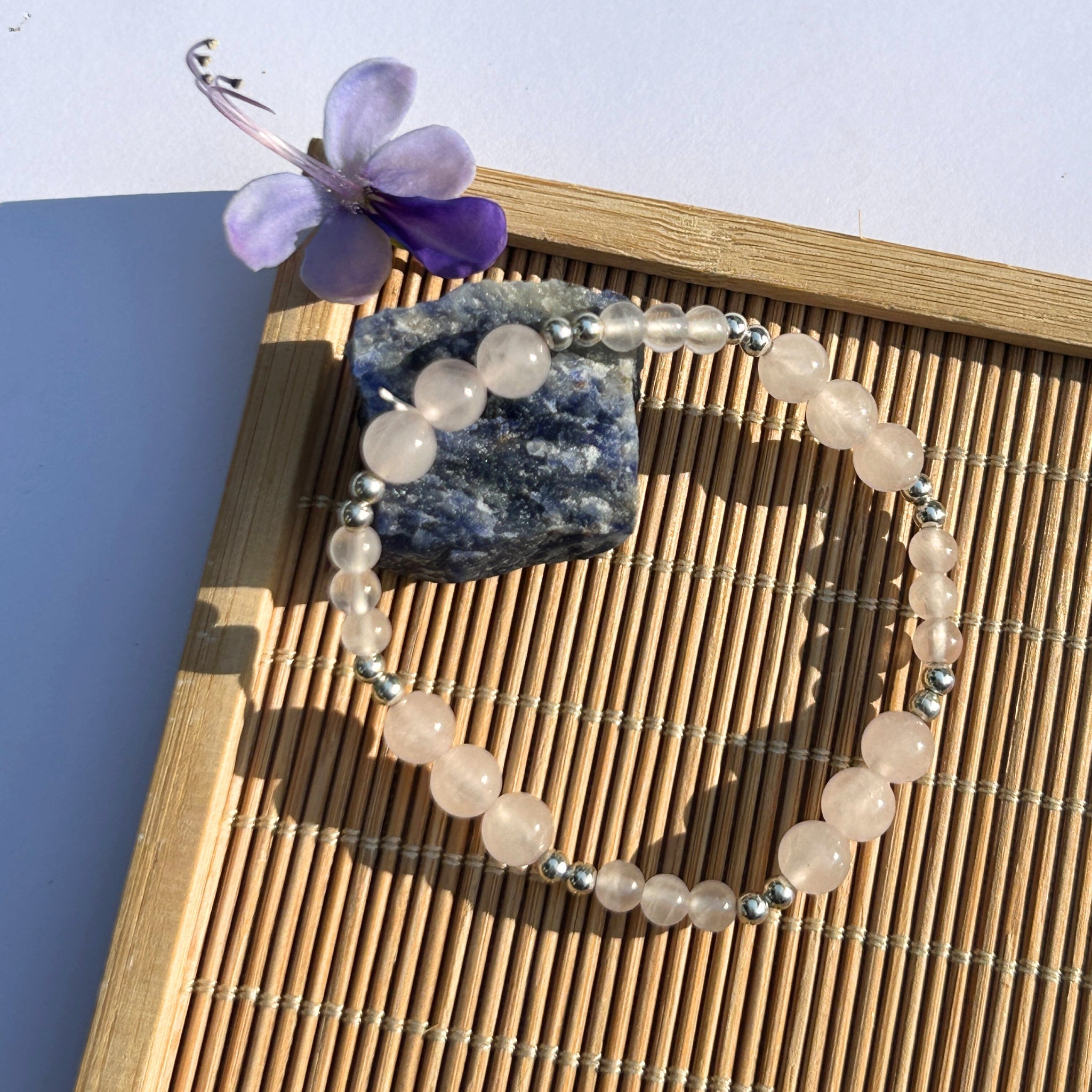 Rose Quartz Bracelet Layered with Silver Bead Bracelet – Whisper of Aphrodite Feng Shui Love & Reconciliation Secondary image