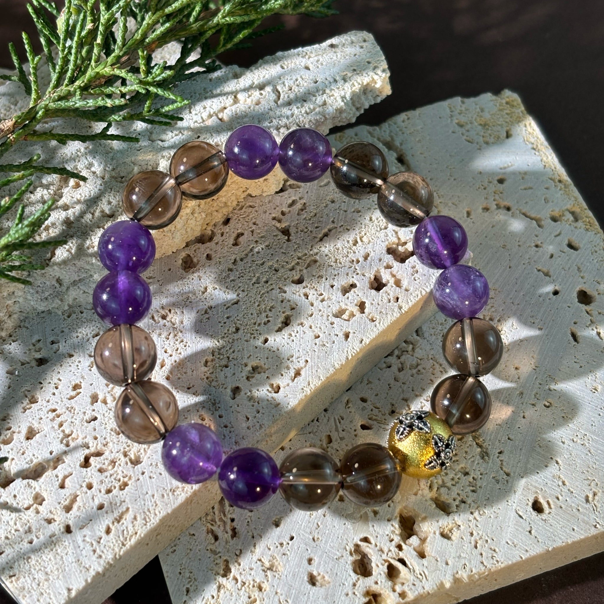 Smoky Quartz Bracelet, Amethyst Bracelet, Vajra Talisman – Feng Shui Sentinel of Ancient Thunder Protection Secondary image