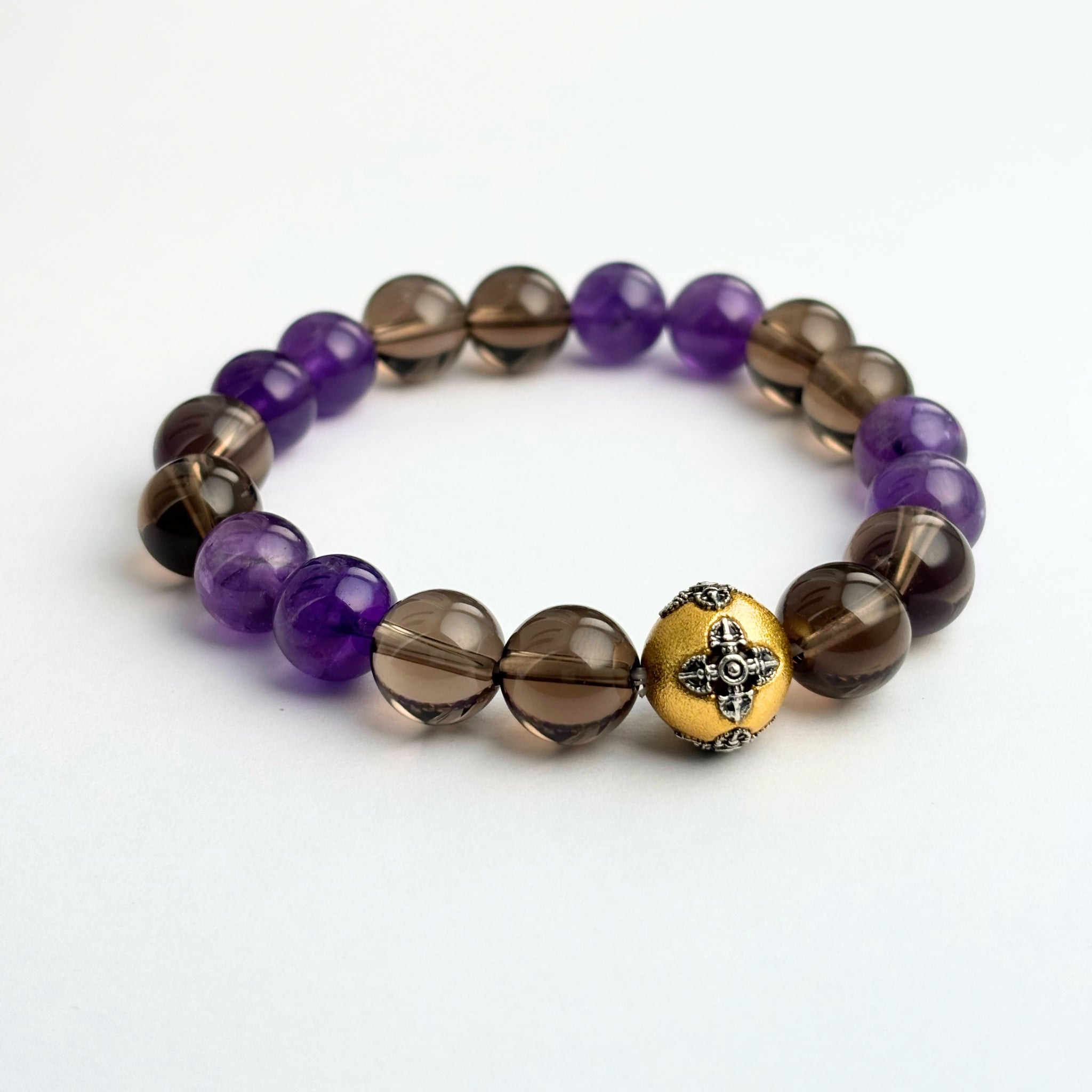 Smoky Quartz Bracelet, Amethyst Bracelet, Vajra Talisman – Feng Shui Sentinel of Ancient Thunder Protection