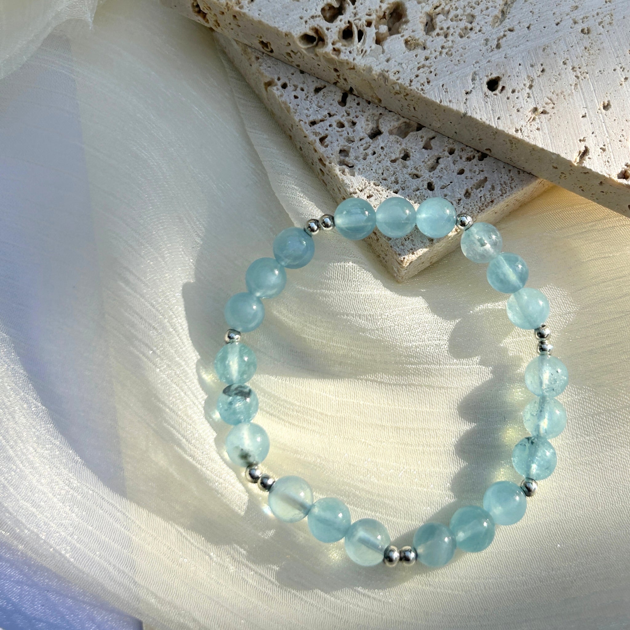 Aquamarine Bracelet & Blue Topaz Bracelet with Silver Bead Bracelet – Ocean’s Harmony Feng Shui Insight and Emotional Healing Secondary image