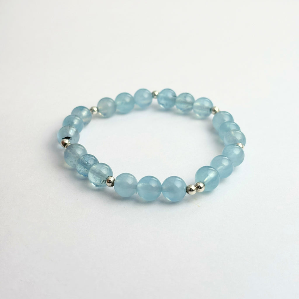 Aquamarine Bracelet & Blue Topaz Bracelet with Silver Bead Bracelet – Ocean’s Harmony Feng Shui Insight and Emotional Healing