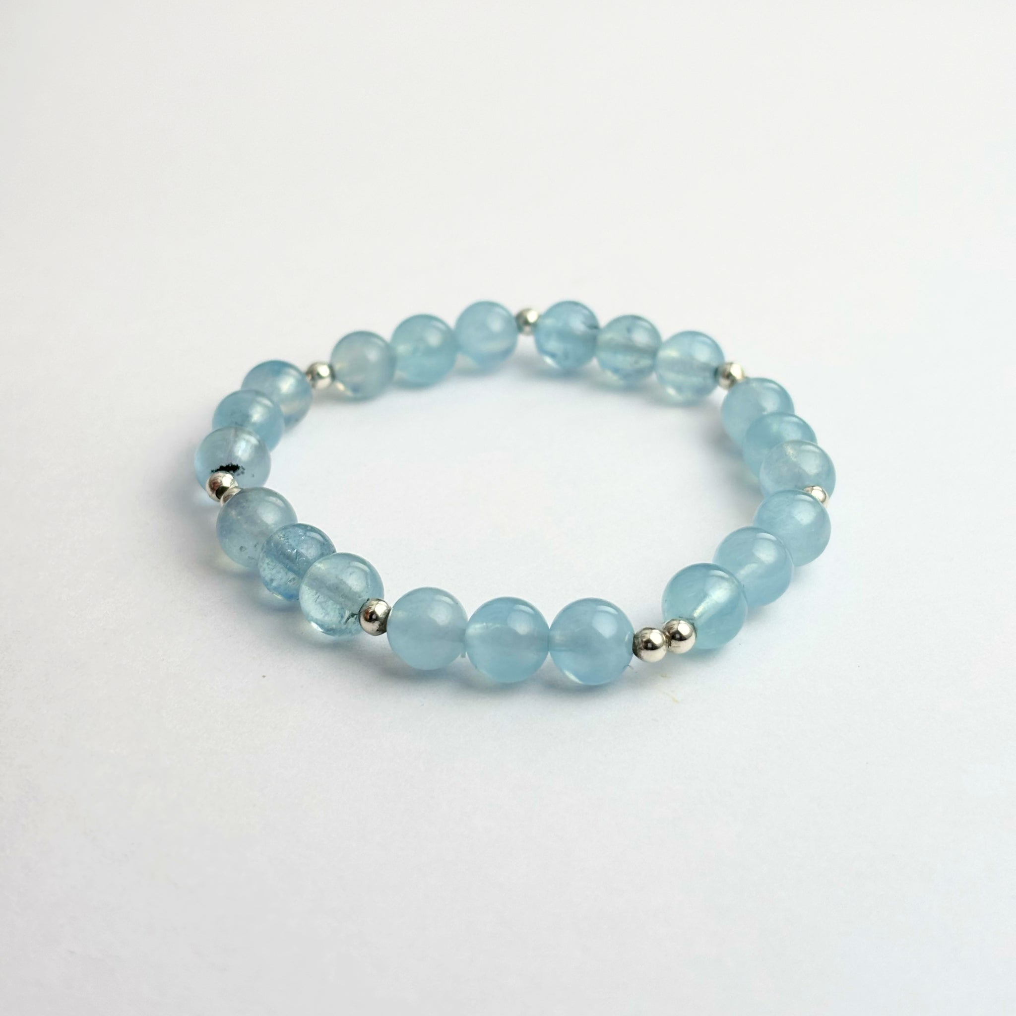 Aquamarine Bracelet & Blue Topaz Bracelet with Silver Bead Bracelet – Ocean’s Harmony Feng Shui Insight and Emotional Healing